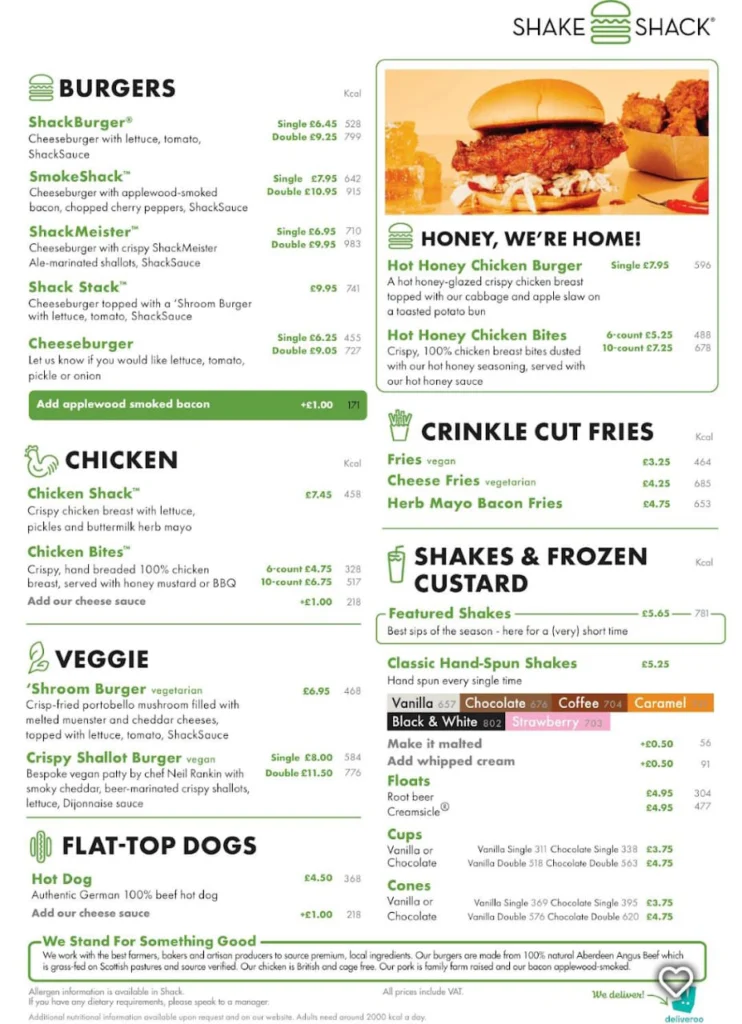 Shake Shack Menu Latest Prices UK 2025
