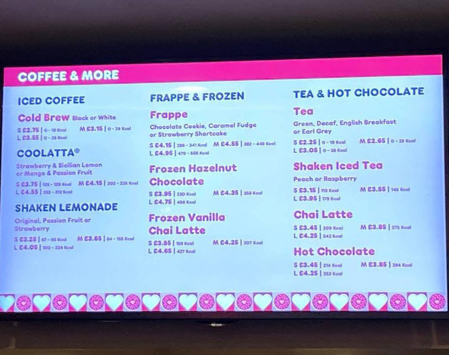 coffe at Dunkin Menu uk