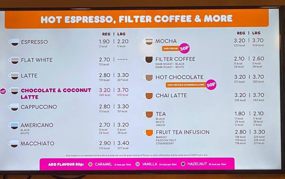 hot beverages at Dunkin Menu ukDunkin Menu uk