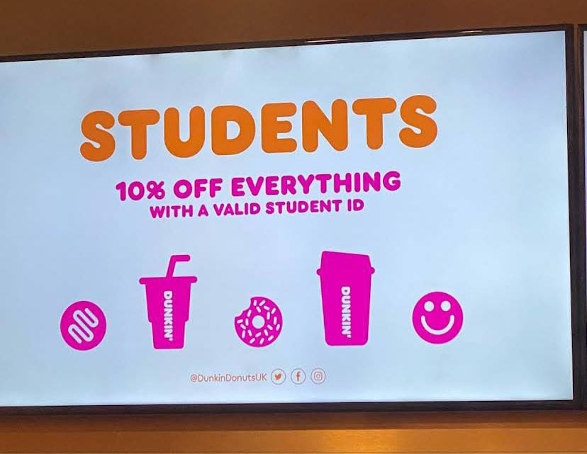 Student offer at Dunkin Menu uk