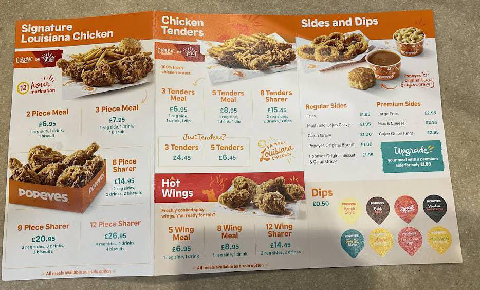 Popeyes Menu Latest Prices UK 2025