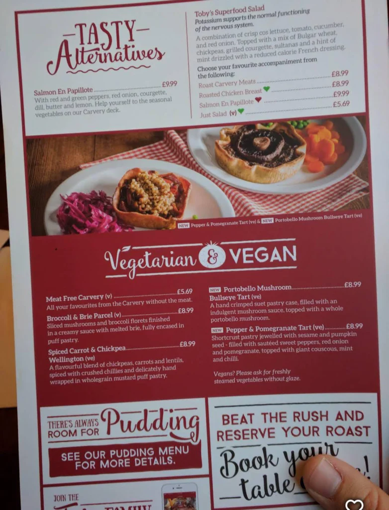 Toby Carvery Menu Latest Prices UK 2025