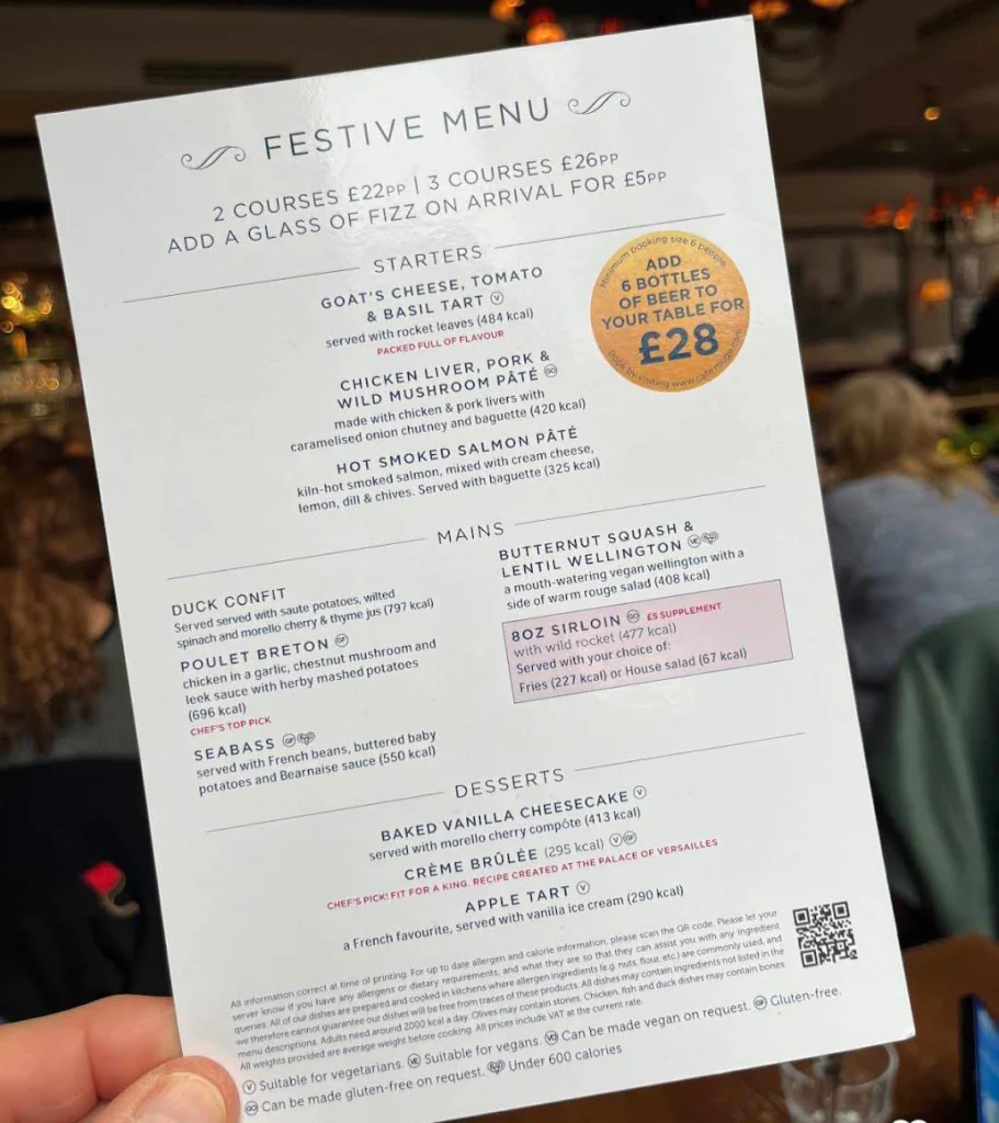 festive at Café Rouge Menu uk