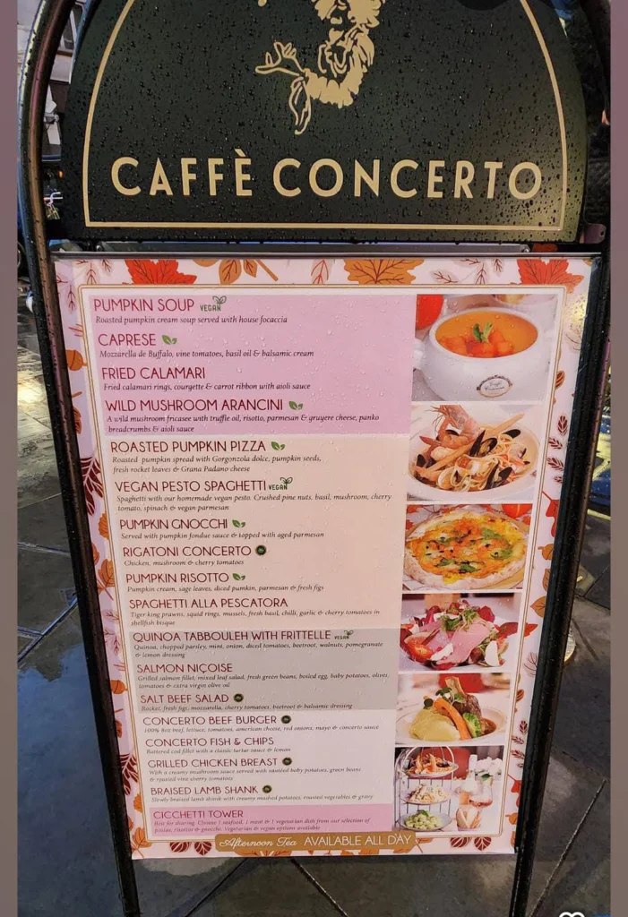caffe concerto at Five Guys Covent Garden Menu uk