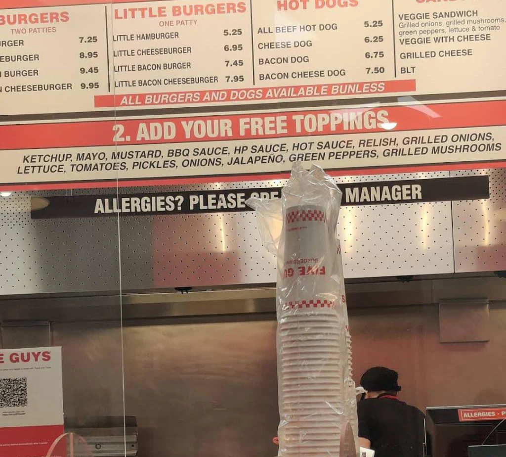 burgers at Five Guys Covent Garden Menu uk