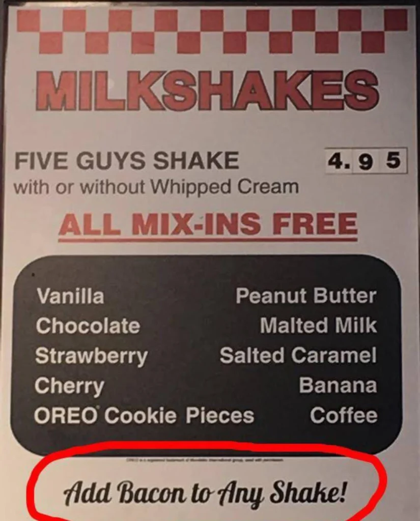 shakes at Five Guys Covent Garden Menu uk