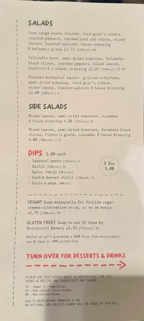 salad at Franco Manca Menu uk