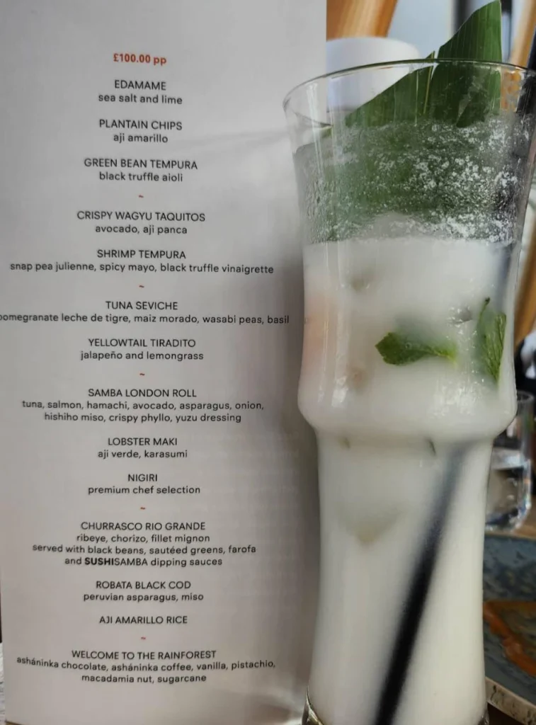 Sea salt and lime at Sushi Samba Heron Tower Menu uk