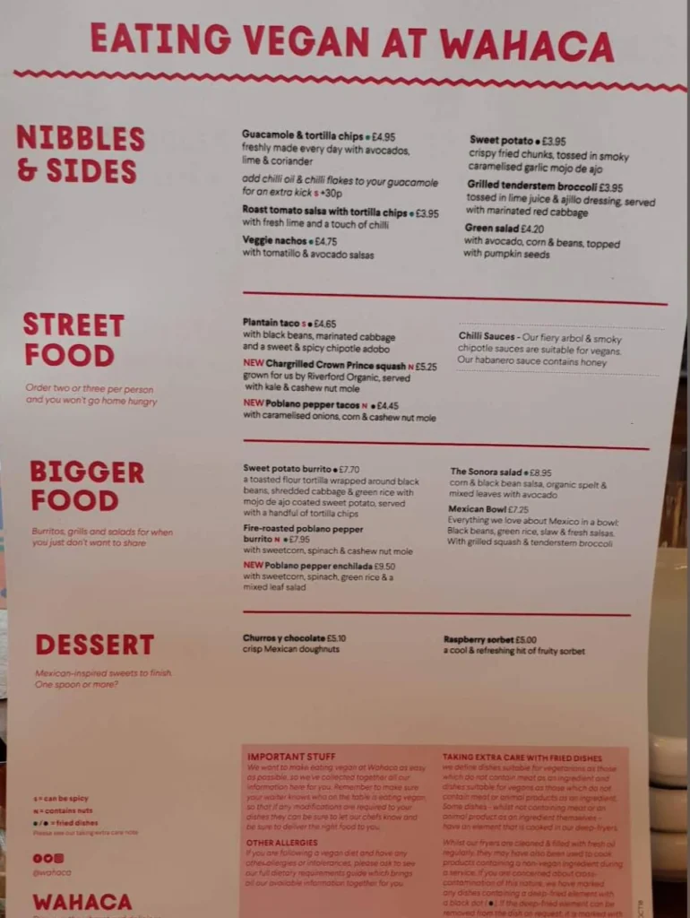 nibbles at Wahaca Menu uk