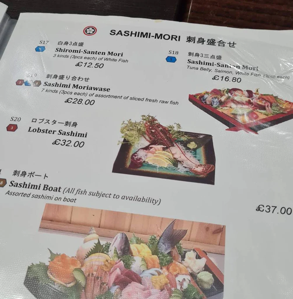 sashimi mori at Eat Tokyo Golders Green Menu uk