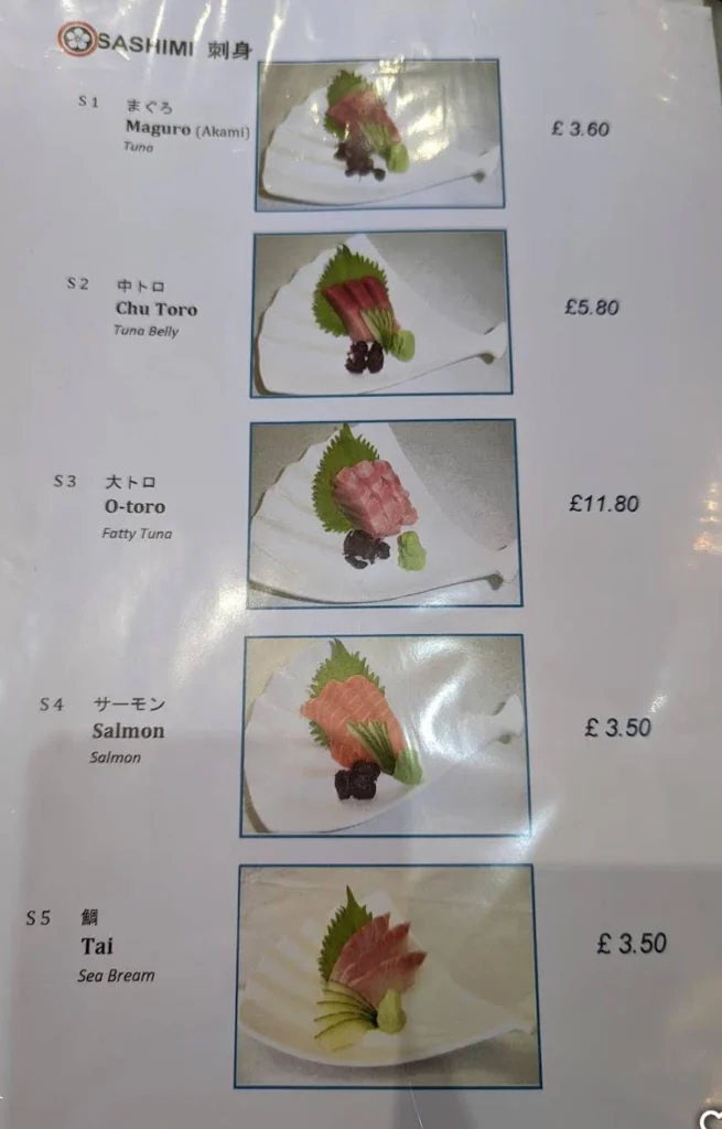 sashimi menu at Eat Tokyo Golders Green Menu uk