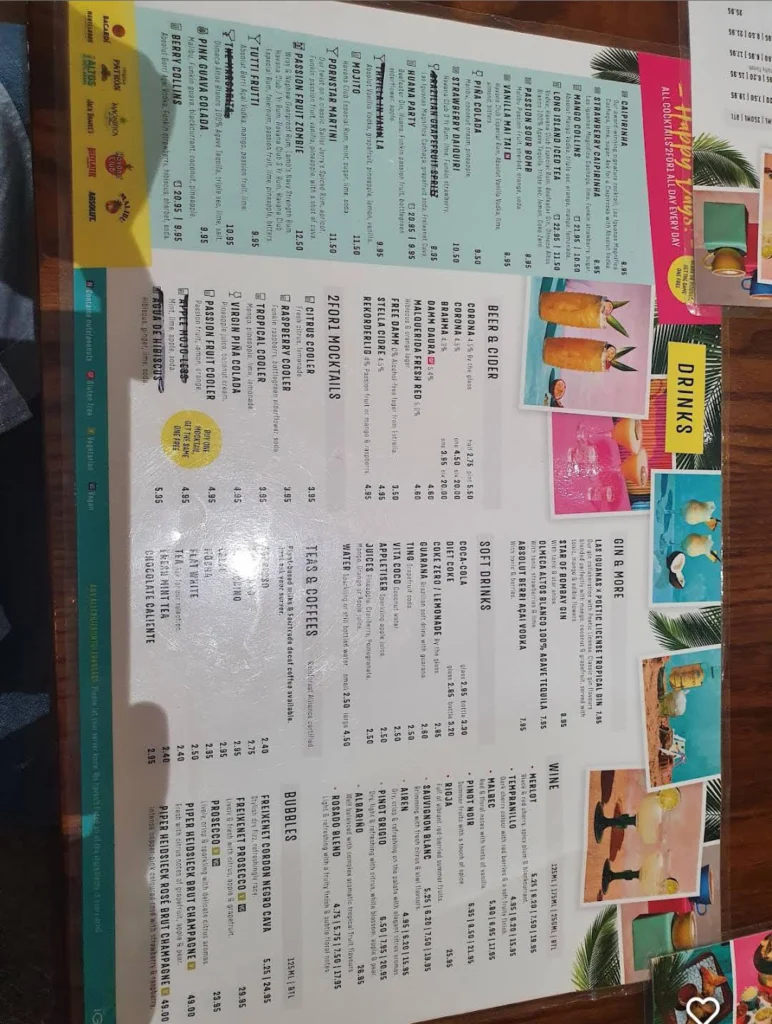 Drinks at Las Iguanas Nottingham Menu uk