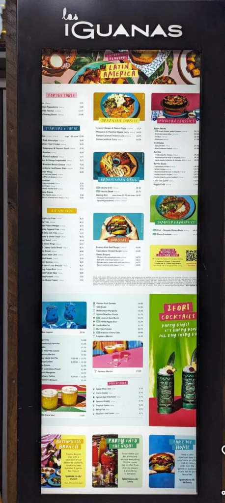 Latin at Las Iguanas Nottingham Menu uk