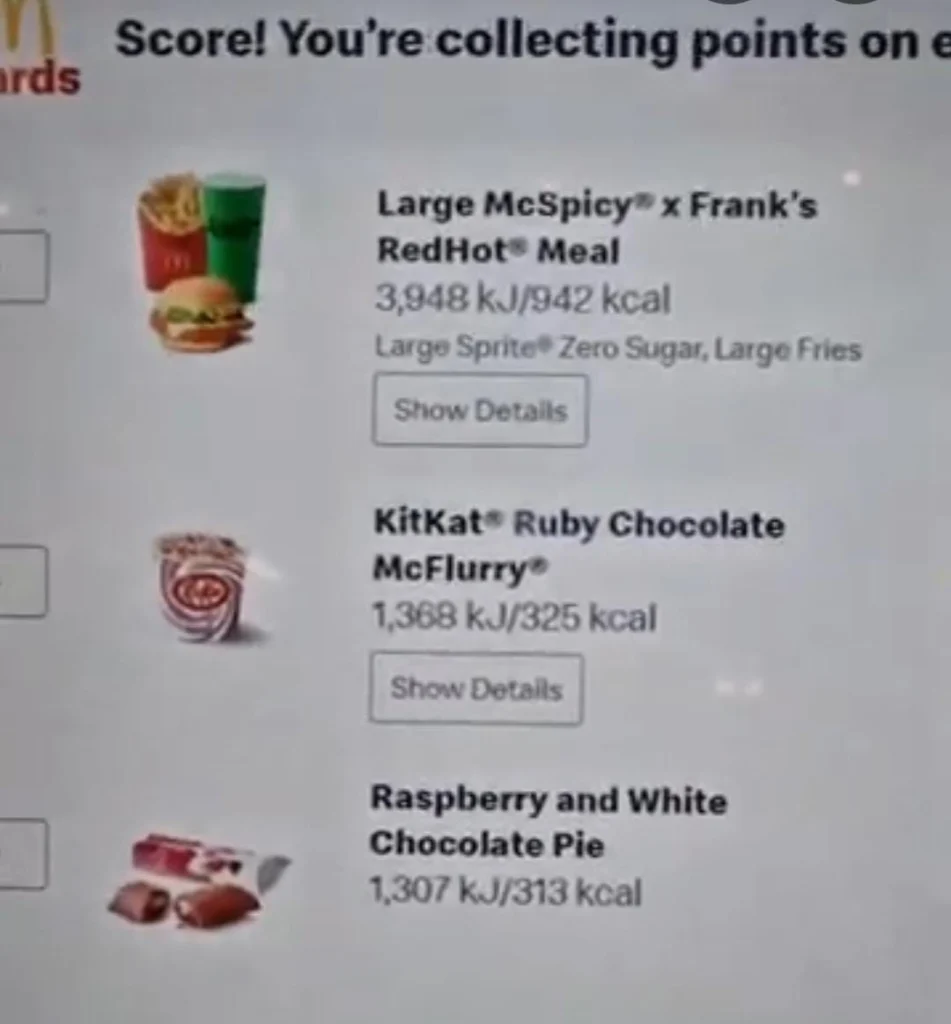 menu McDonald’s City Road uk