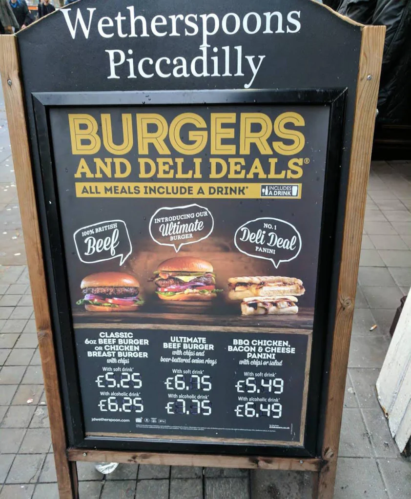 burgers deal at Wetherspoons Menu UK